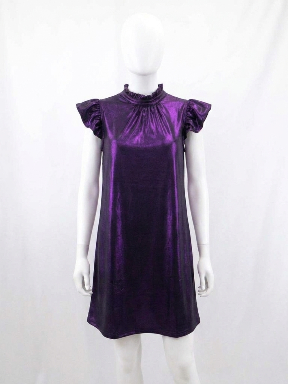 NEW VOY ruffle dress in shimmer metallic purple